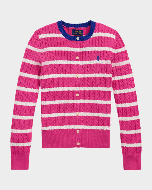 Girl's Striped Cable Knit Cardigan, Size S-XL